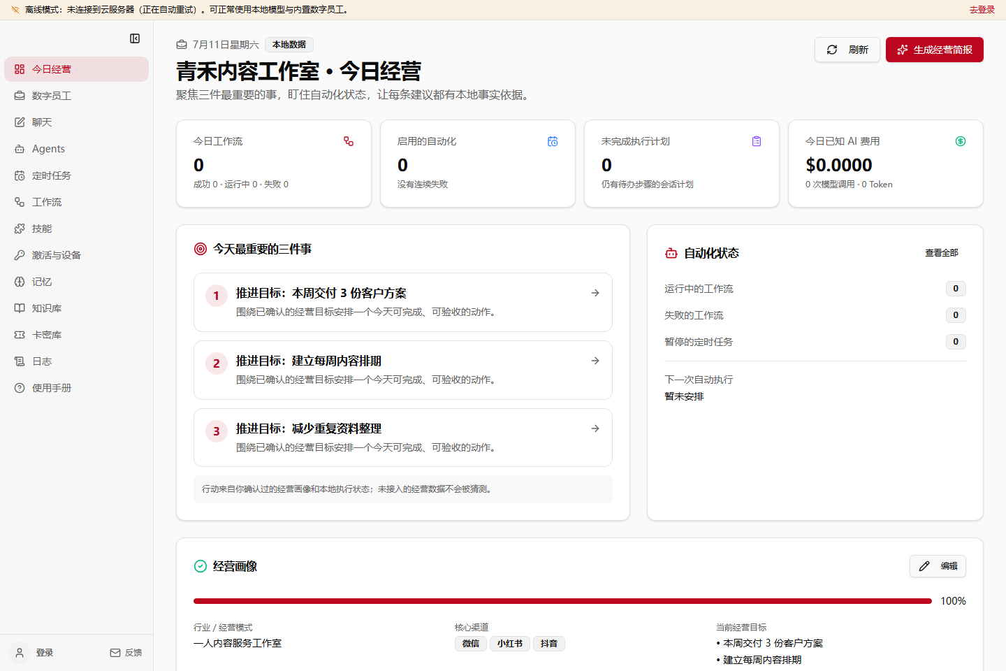 今日经营页面